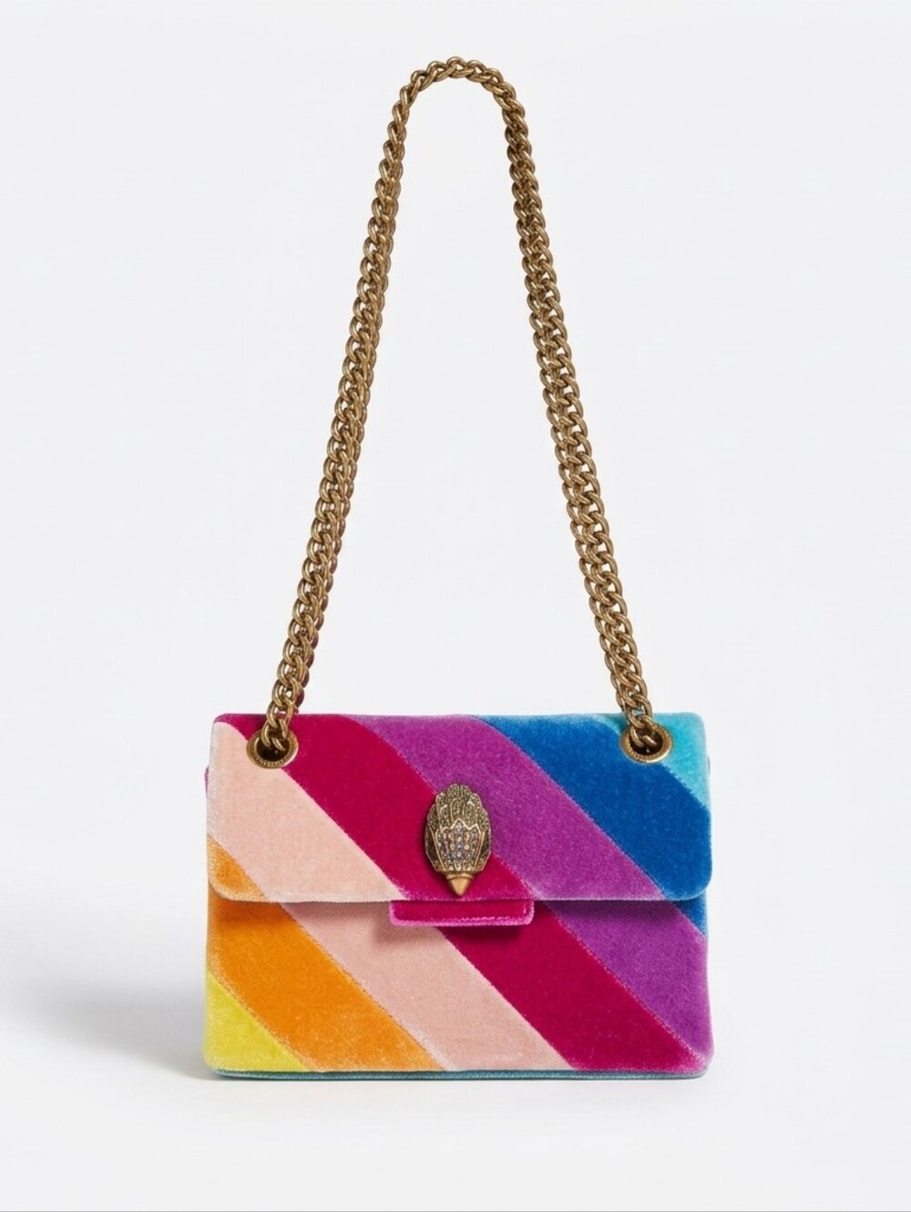 Kurt Geiger Multicolor Velvet Diagonal Stripe Shoulder Bag with Gold Chain